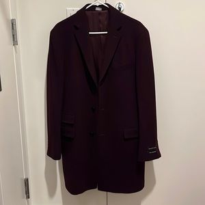 Saks Fifth Avenue Burgundy Trim Fit Wool Coat